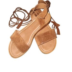 Coconuts Women's Sting  Wraparound Suede Sandals in Saddle  Size 5.5